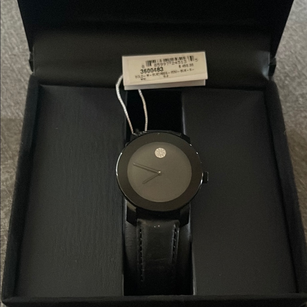 Movado Black Minimalist Watch With Leather Strap